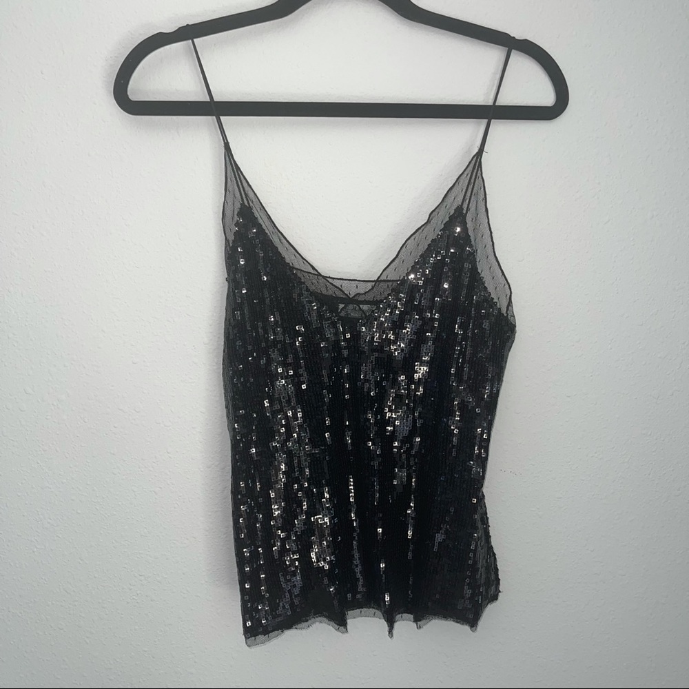Sequined Black Free People Spaghetti Strap Top
